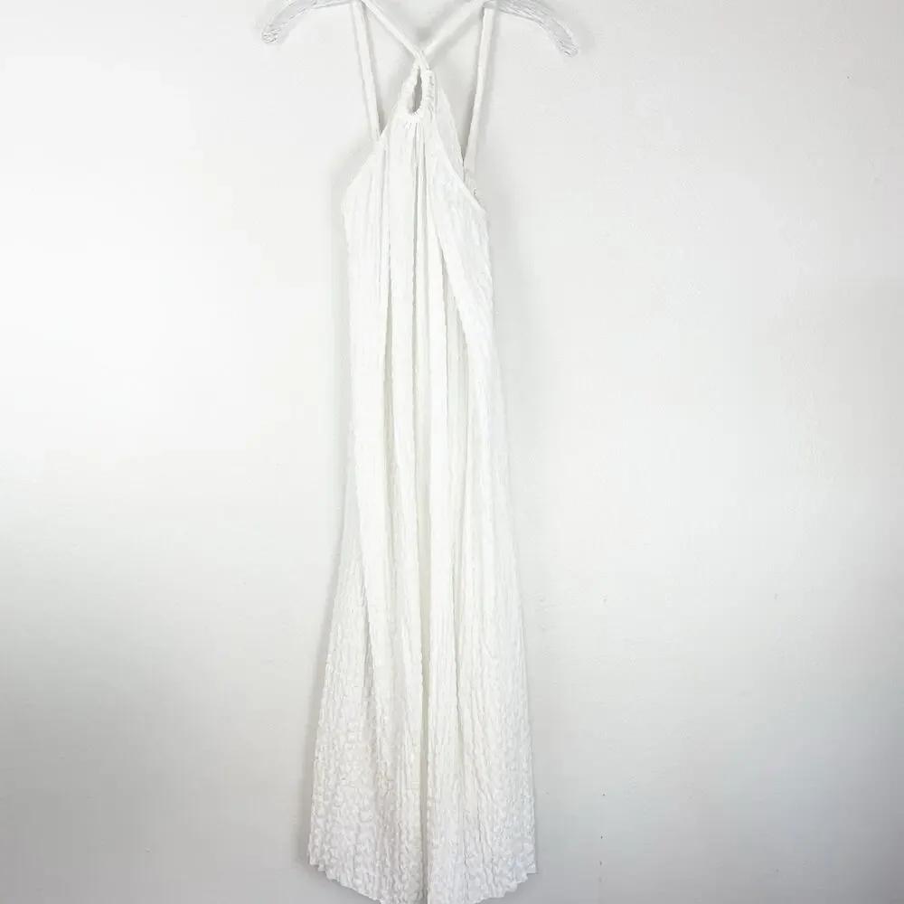 Zara Dress Women Large White Keyhole Puckered Texture Midi Stretch Spring Summer - Picture 2 of 8